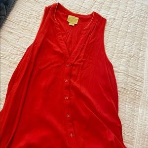 GUC Sz 10 Anthro Maeve red/orange w peach trim button down sleeveless blouse